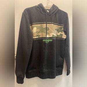Jack & Jones Black and Green Camo Hoodie
